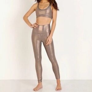 Beyond Yoga Rose Gold Shimmer Legging and Bra Set M